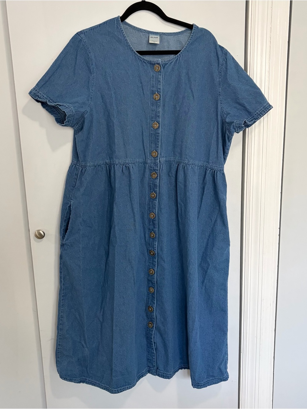 90s Vtg Denim Sleeveless Dress Womens 2XL Cottagecore Prairie Western Farm Blair